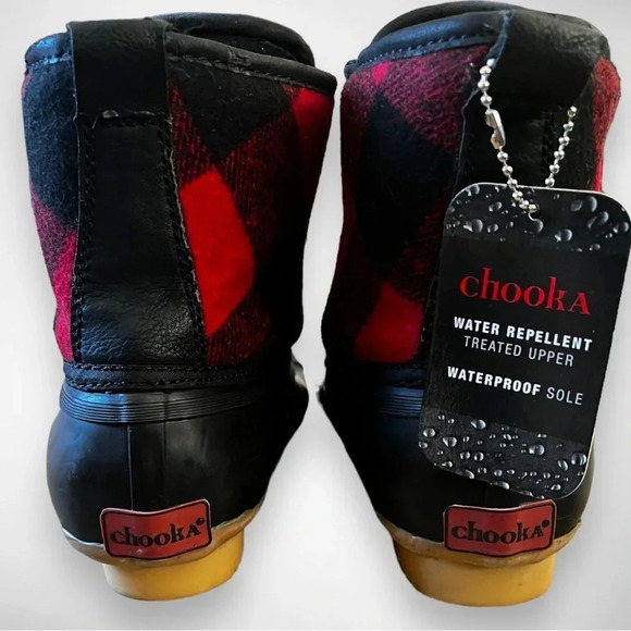 NEW CHOOKA Women's Eastlake Duck Boot Red And Black Plaid Rain Boots Sz 6 | NWT - Picture 6 of 10